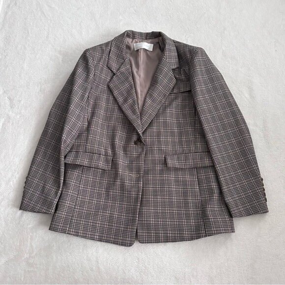 STYLENANDA Korea Single Breasted Padded Shoulder Plaid Check Blazer Size S - Picture 2 of 12